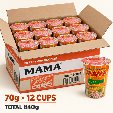 MAMA Pork Flavour Cup Noodles | 70g × 12 Cups