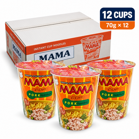 MAMA Pork Flavour Cup Noodles | 70g × 12 Cups
